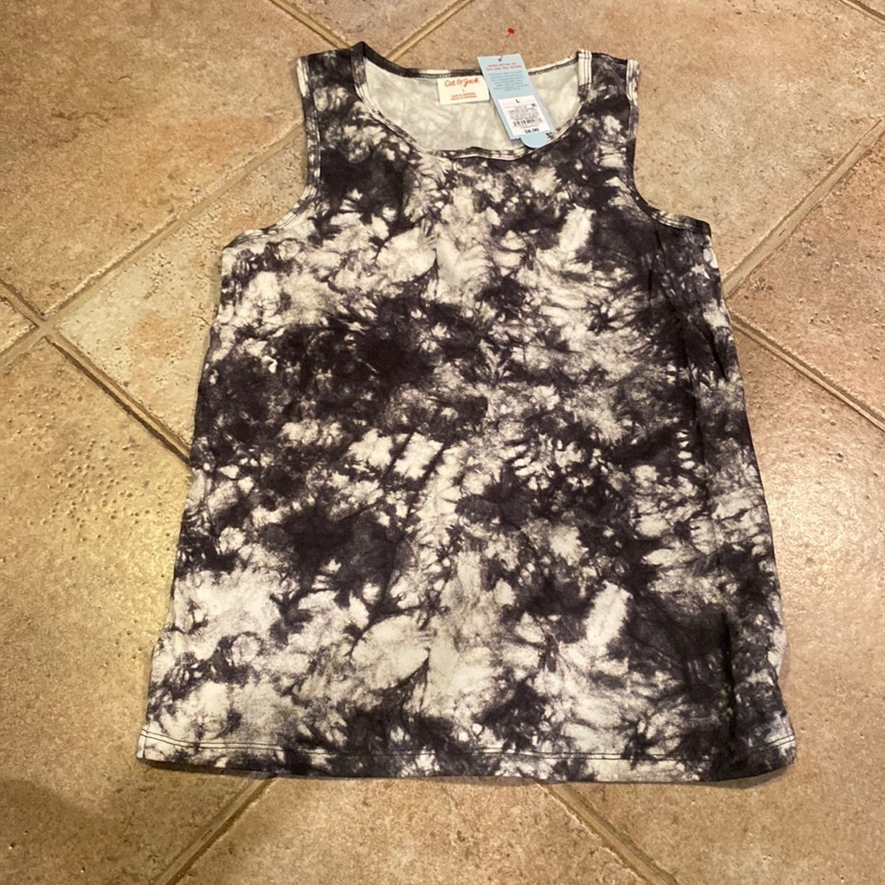 Cat & Jack Black and White Tie Dye Tank Top Size L